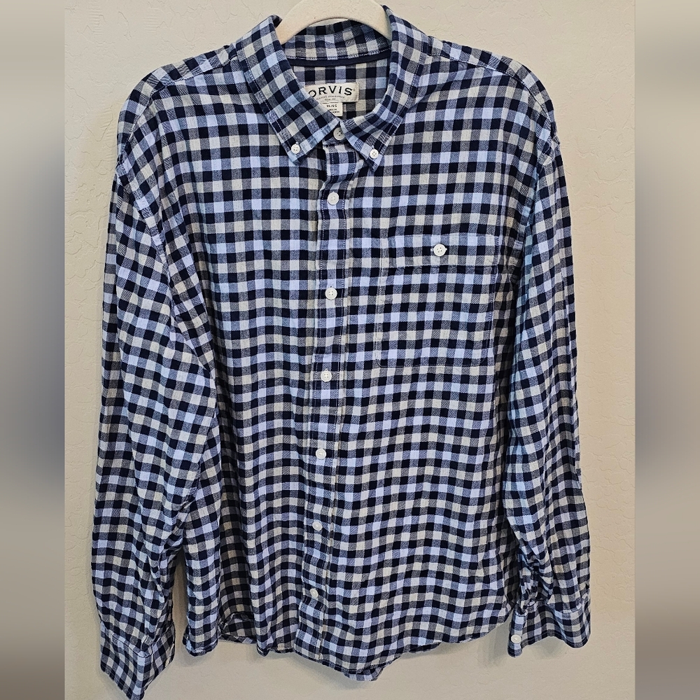 Orvis Navy and White Gingham Button-Down Shirt